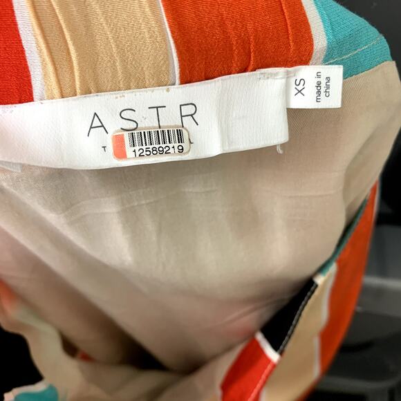 ASTR Monica Striped Midi Skirt Buttons Aqua Orange XS Extra Small - Picture 9 of 11